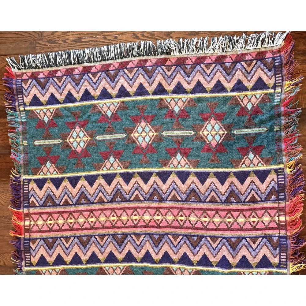 Vintage Goodwin Weavers Aztec Southwest Throw Blanket Fringe 60